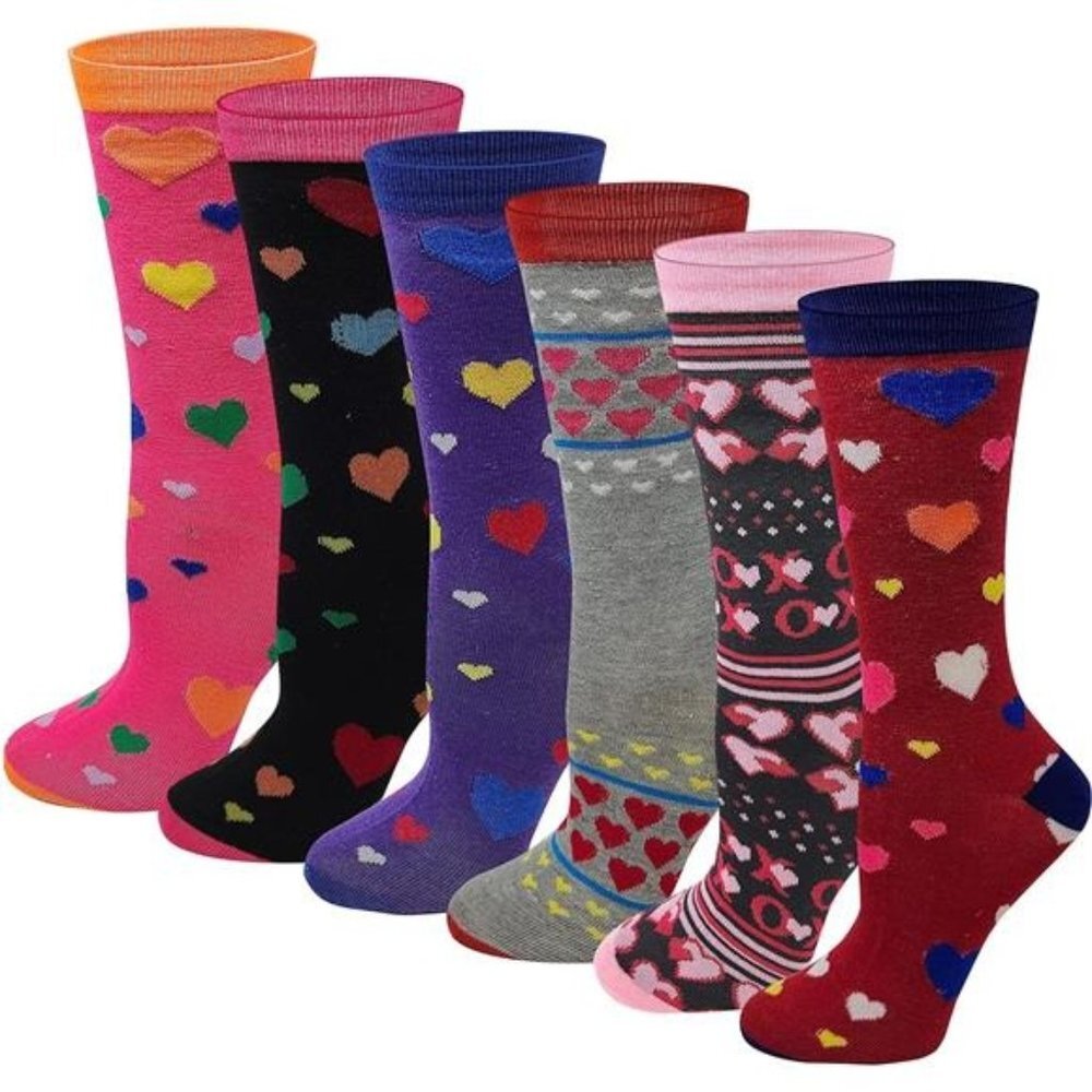 Women Stretchy Novelty Crew Colorful Fancy Crazy Design Soft Socks 6 Pairs